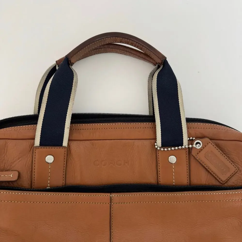 Coach Heritage Leather Briefcase Laptop Business Bag Brown Canvas Handle F70812